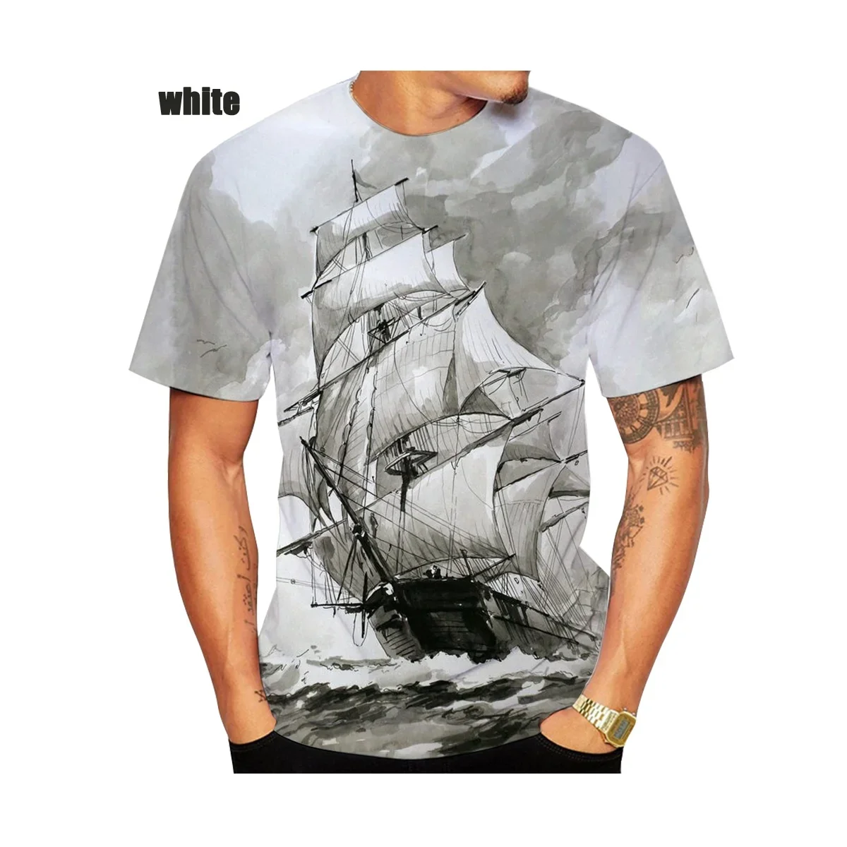 Summer Hot Sale Fashion Personality Funny Short sleeved Pirate Ship Men's 3D Printed T-shirt Casual Street Shirt