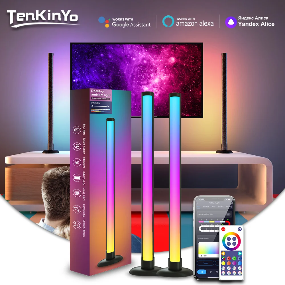 

RGB Ambient Light WIFI Bluetooth Double-sided Luminous 24 Key Remote Control Intelligent App LED Desktop Light Ambient Light
