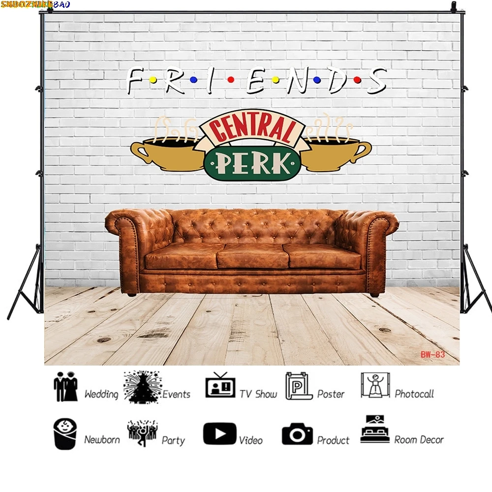 

Vinyl Custom Friends Theme Photography Backdrops Pub 80s 90s Birthday Party Photoshoot Brick Wall Studio Background Props BW-31