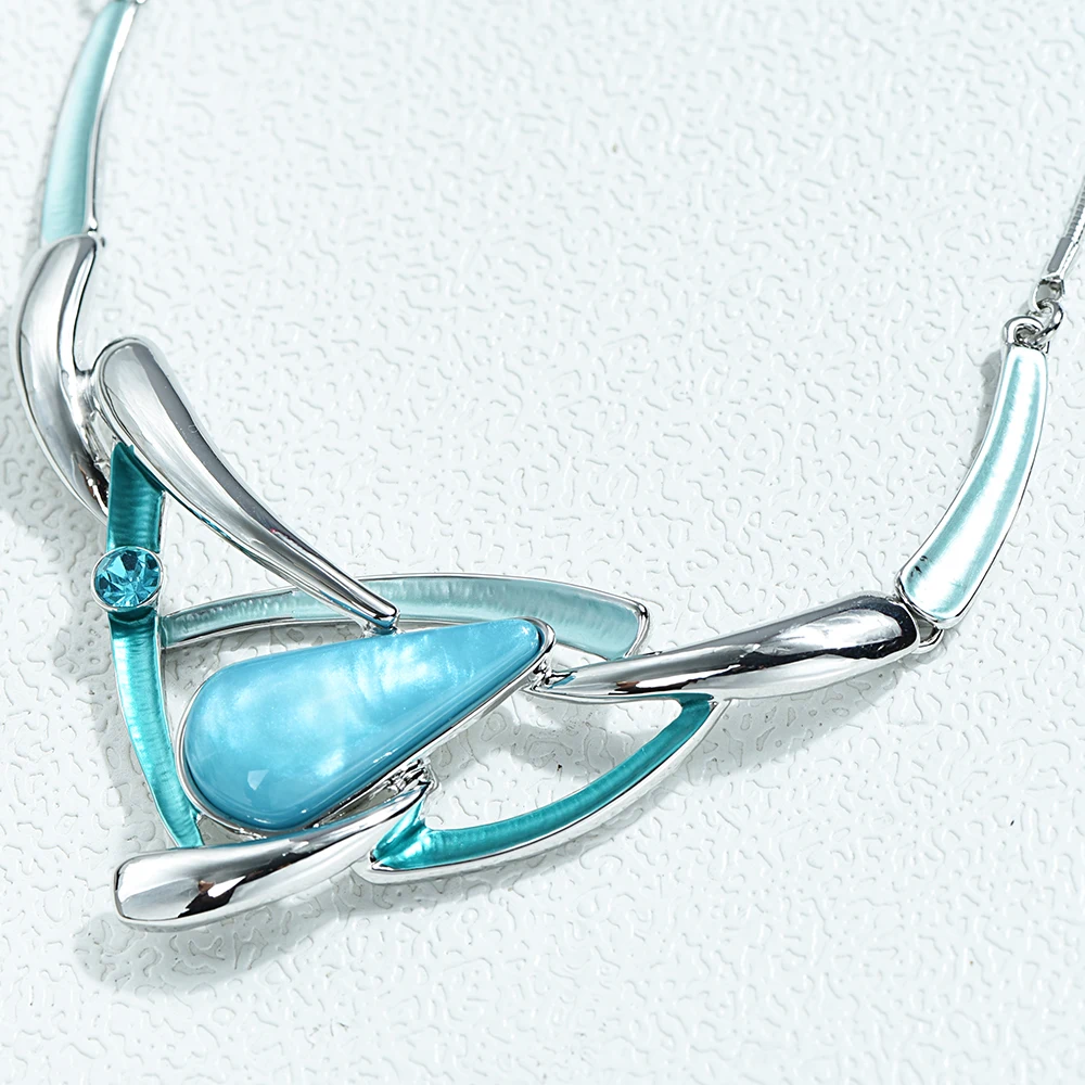 ICEYY Silver Plated Turquoise Water Drop Resin Bohemian Collar Necklace Earrings Women jewelry Set