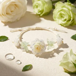 Chinese Style Lucky Auspicious Glazed Rose Flower Braided Adjustable Bracelet Multicolor Blessing Fortune Jewelry Gift For Women