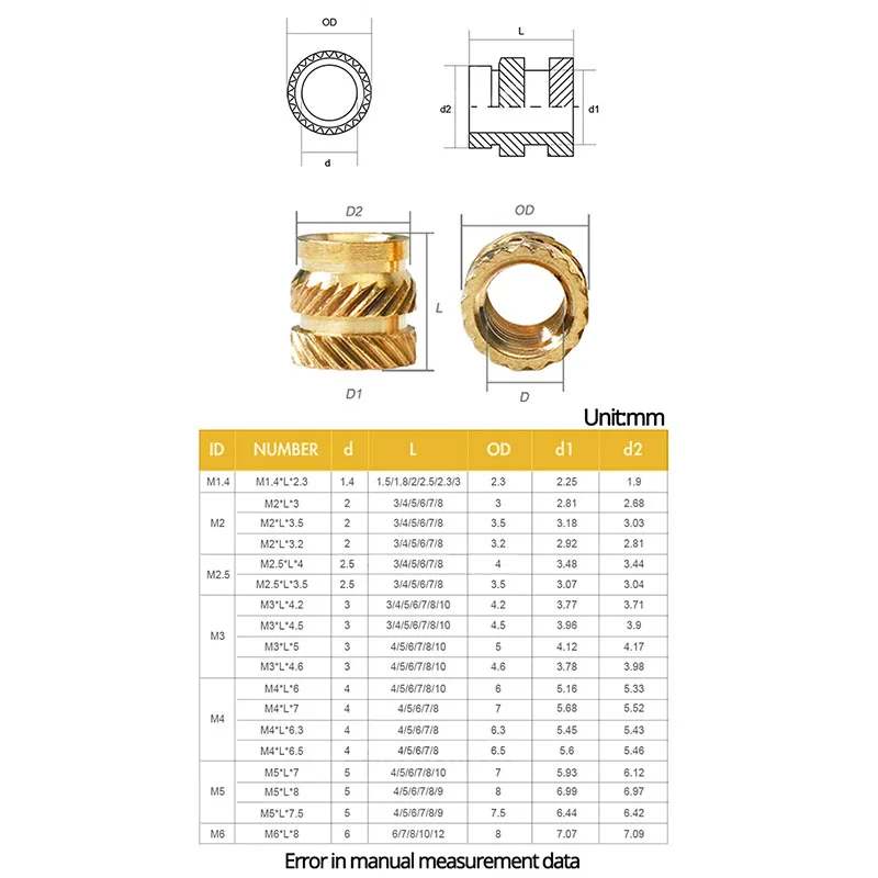 M2 M2.5 M3 M4 Brass Insert Nut Screw Kit Metric Threaded Hot Melt Heat Inserts Insertnut Copper Phillips Screw Set 3D Printing