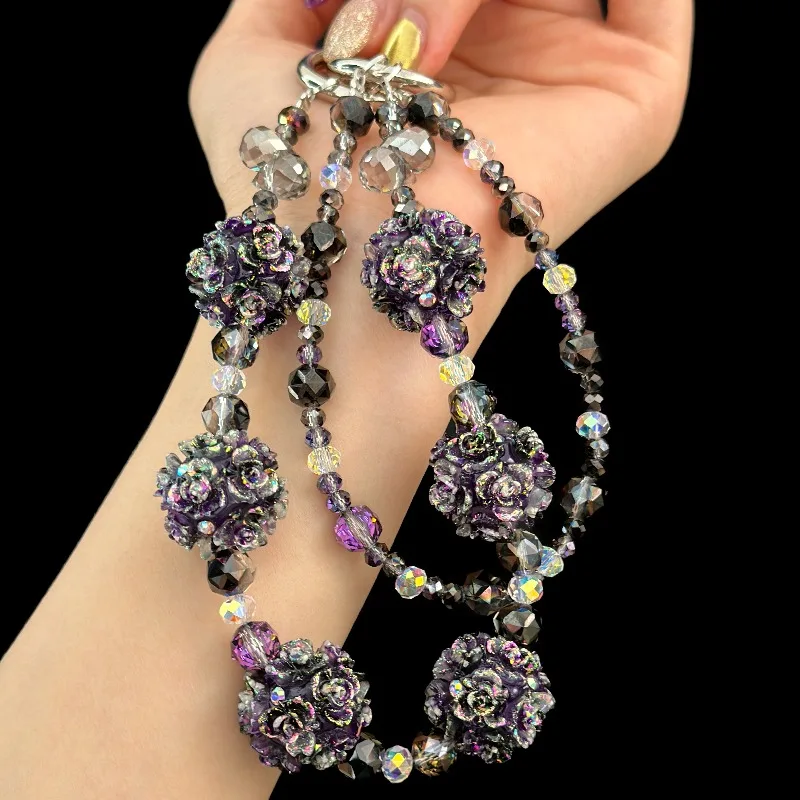 Color Changing Rose Crystal Wrist Phone Strap Delicate Women Pendant