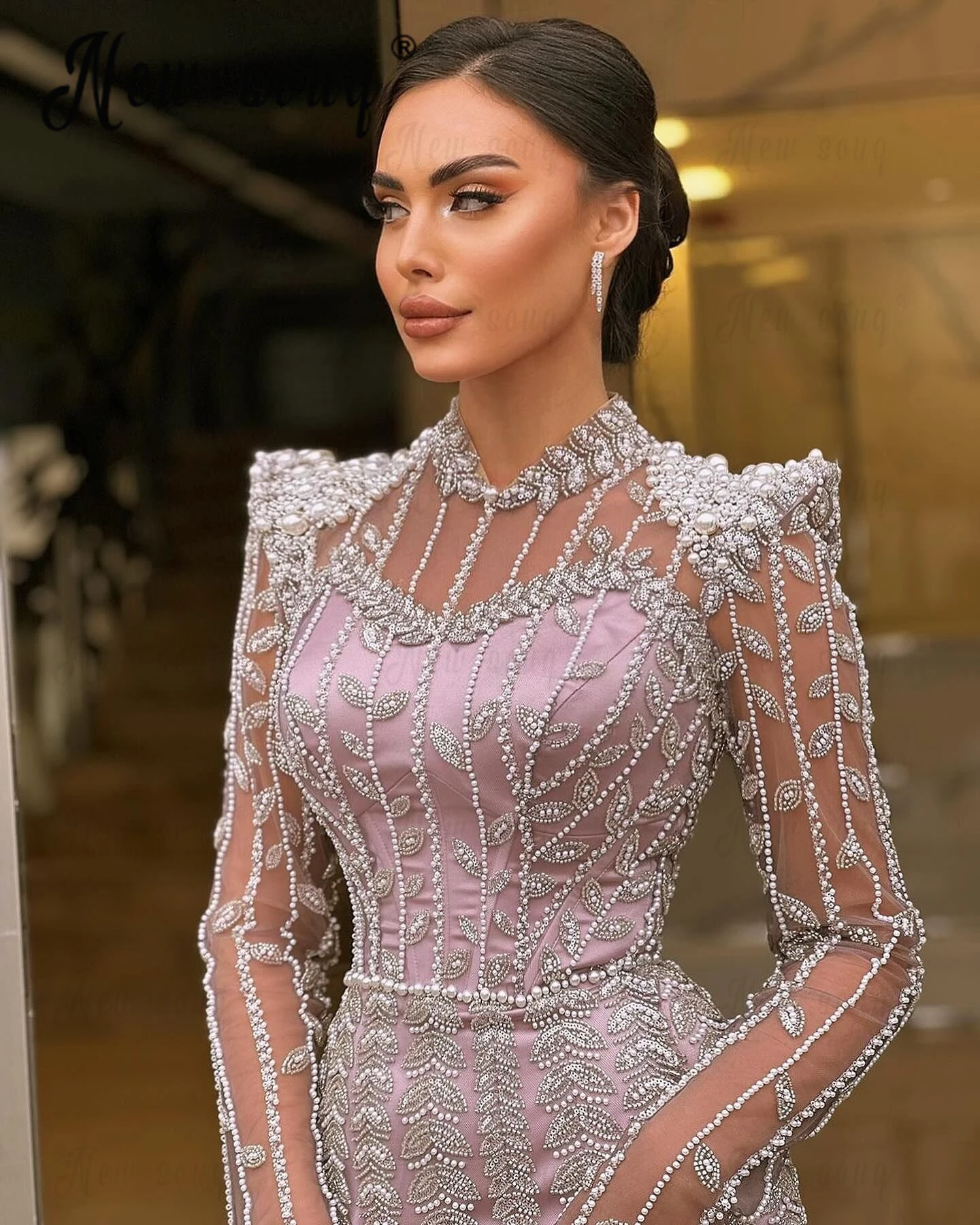 Nigerian Pink Long Sleeve Party Dresses African Formal Dress Wedding Reception Party Dress Luxury Celebrity Gown Vestidos Para