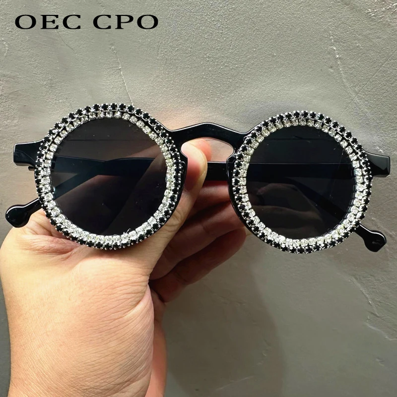 OEC CPO Diamond Luxury Round Sunglasses Women Fashion Shining Rhinestone Sun Glasses Ladies Multicolor Eyewear Lunette De Soleil