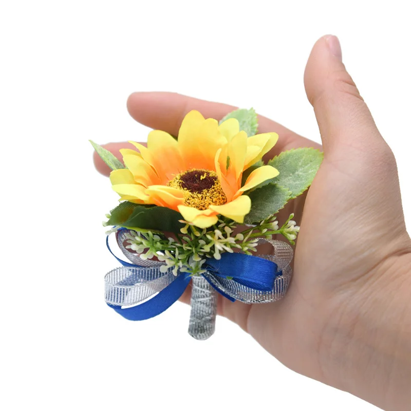 해바라기 인공 꽃 Boutonniere 남자 브로치 결혼 신랑 들러리 파티 웨딩 액세서리, 결혼식 신랑 들러리