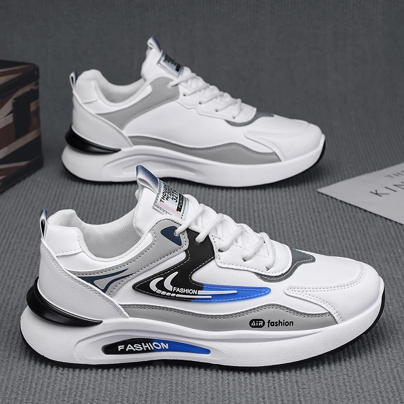 Lightweight Men's PU Leather Casual Sneakers Breathable Sport Running Shoes Fashionable Tennis Footwear for Men 2026