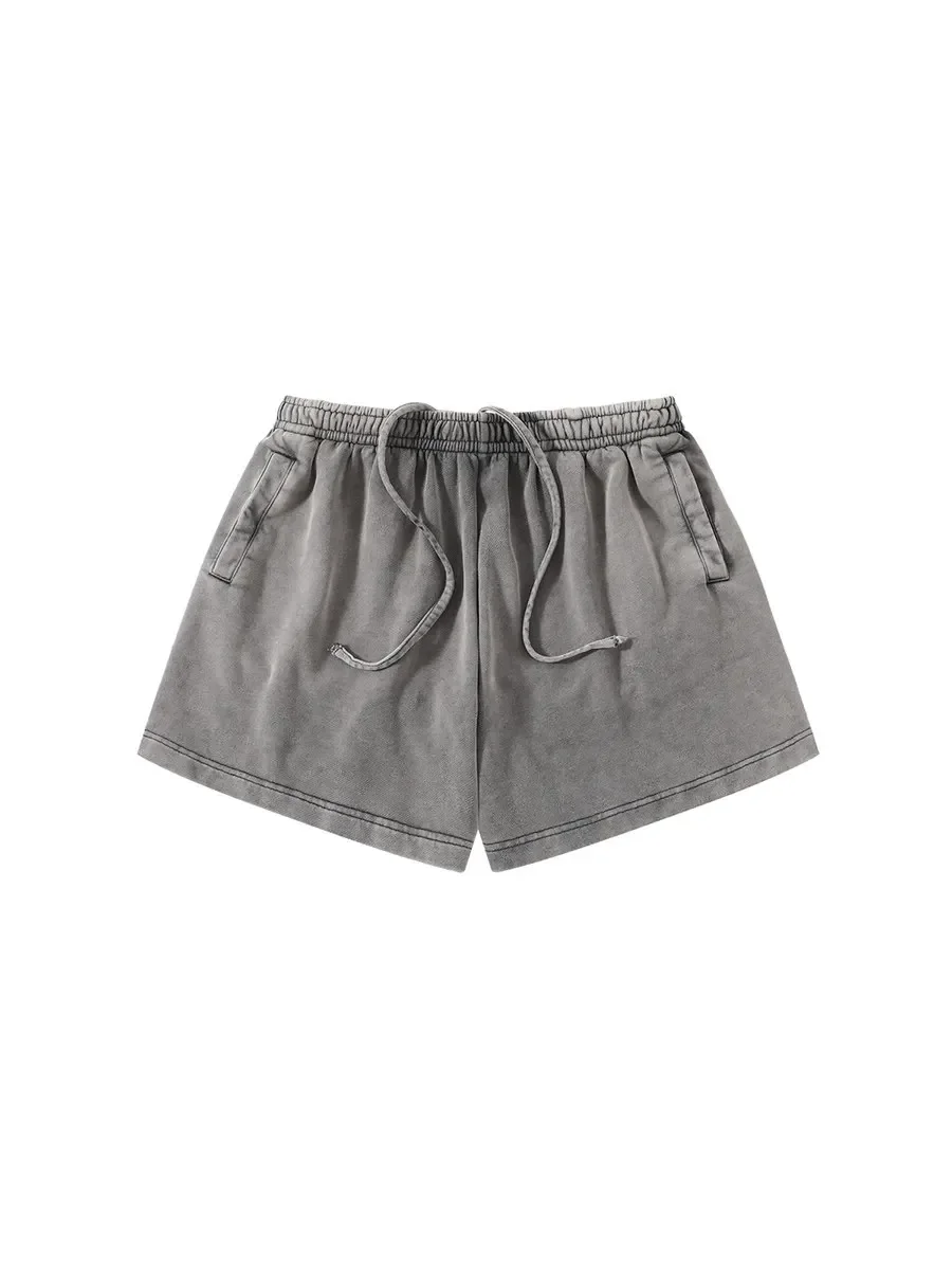 

AC washed black gray old clean fit drawstring casual sports shorts 24SS