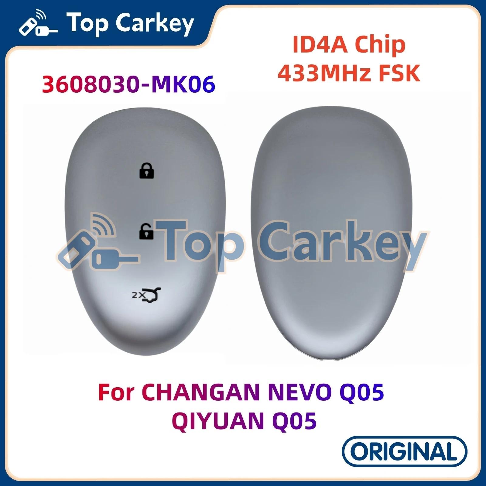 TopCarkey 3608030-MK06 Original Smart Remote Key ID4A Chip 433MHz for CHANGAN NEVO Q05 QIYUAN Q05