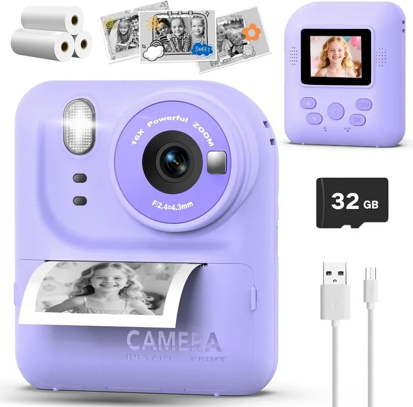 Kindercamera Instant Print Photo, draagbaar thermisch printen Cameraspeelgoed met HD digitale video, voor studentencreativiteit en leren