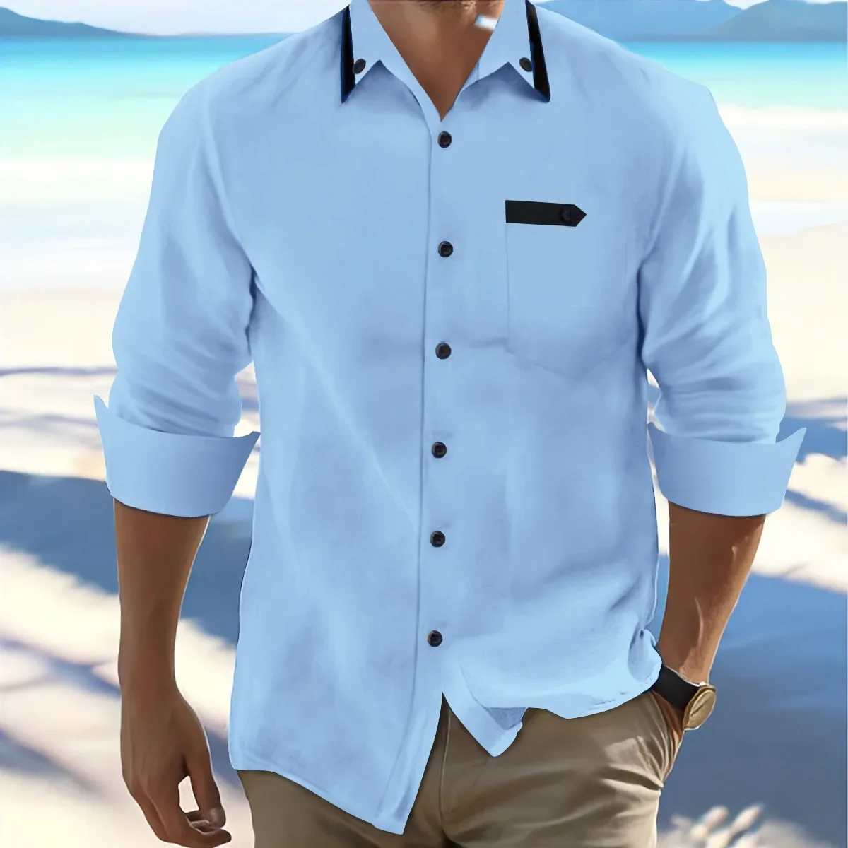Spring and autumn new men's fashion trend retro cotton linen shirt daily casual business loose long-sleeved men's shirt