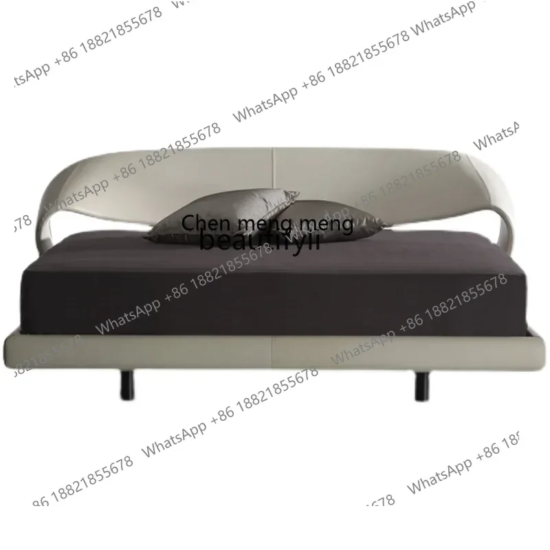 

P178 Italian-Style Light Luxury Double Bed Master Bedroom Genuine Leather 1.8 M Cream Style Villa Furniture
