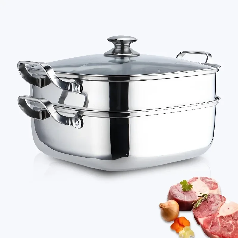 Double-layer 304 stainless steel steamer household hot pot composite bottom extra thick induction soup pot
