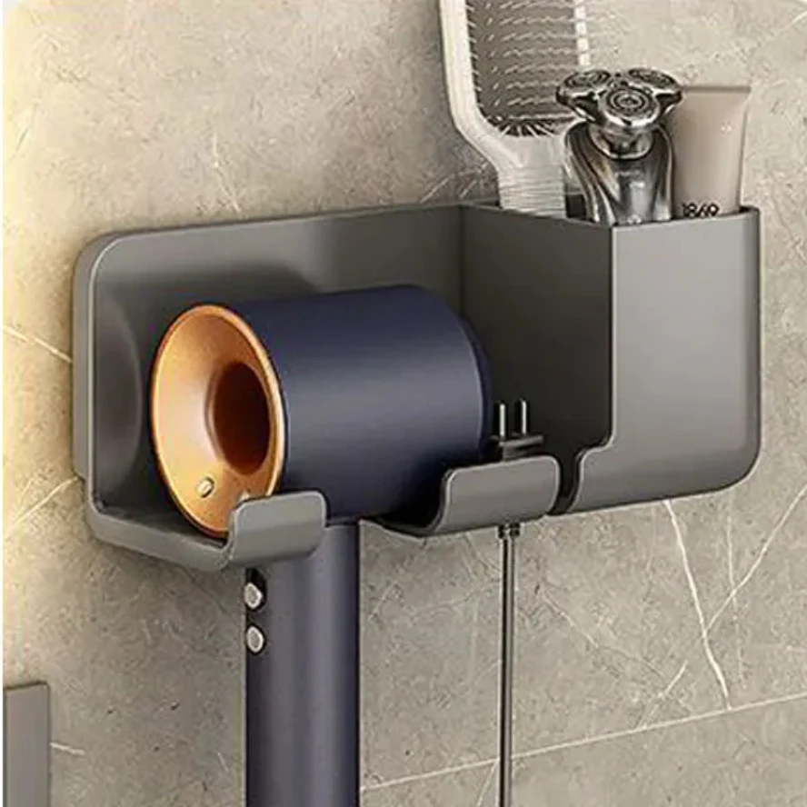 

B Hair Dryer Holder Wall Bathroom Shelf Without Drilling Plastic Hair Dryer Stand with Storage Box Toilet Blower Holder Shelf