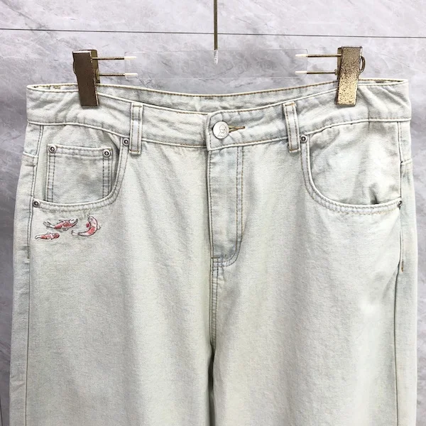 Y2k Derschutze الدينيم بركة السمك تيدي بير التطريز الجينز خمر المرأة فضفاض مستقيم واسعة الساق الجينز الشارع الرجال السراويل #3