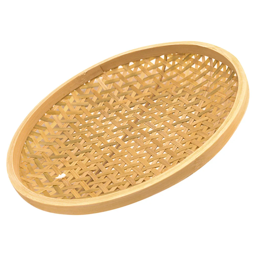 Basket Bamboo Woven Snack Plate Storage (large Size) Shallow Decorative Tray Serving Food