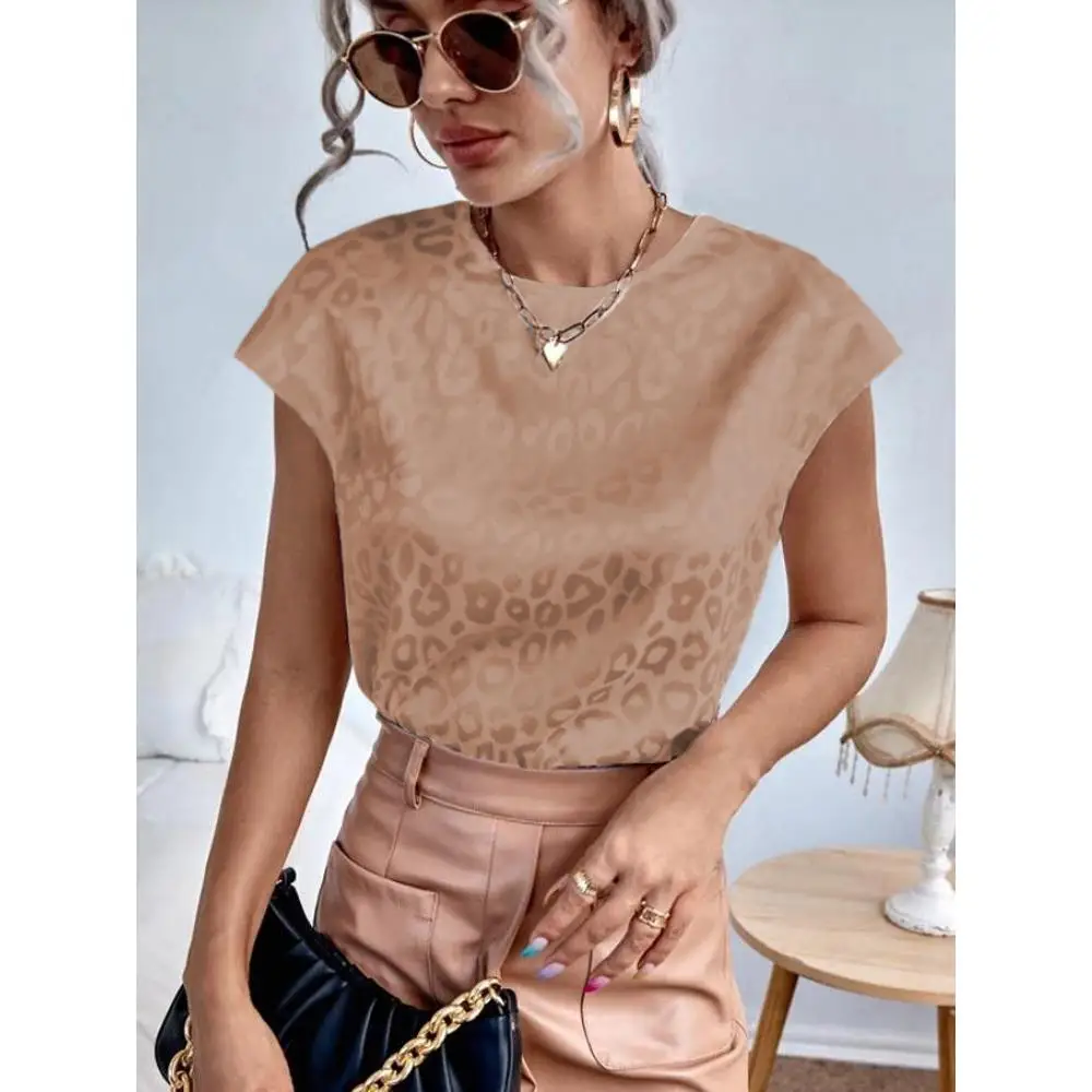 여성용 오르트 스웨트 탑 출퇴근용 슬리 폴리에스터 원단 변형 방지 여름 2023 레오파드 패턴 자수 여성용...