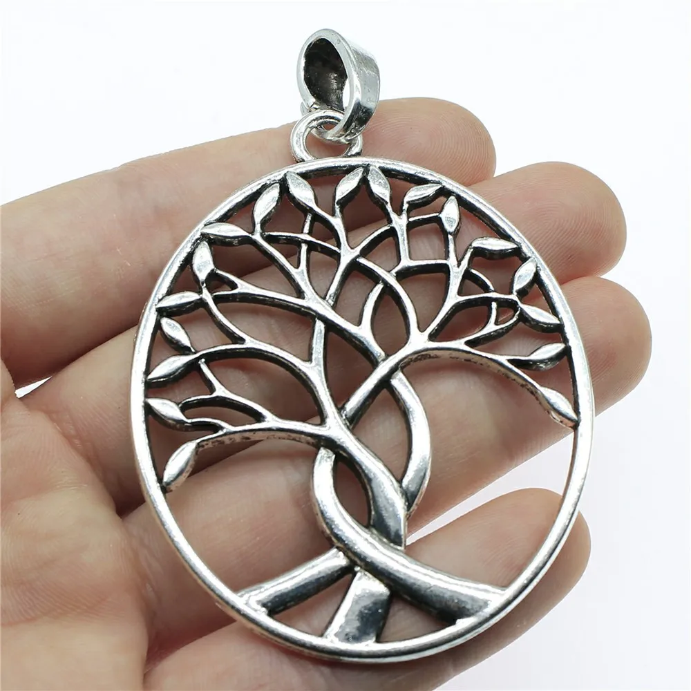 WYSIWYG 1pcs 68x53mm Big Tree Charm Pendants For Jewelry Making Necklace Big Oval Tree Pendants Charm Oval Tree