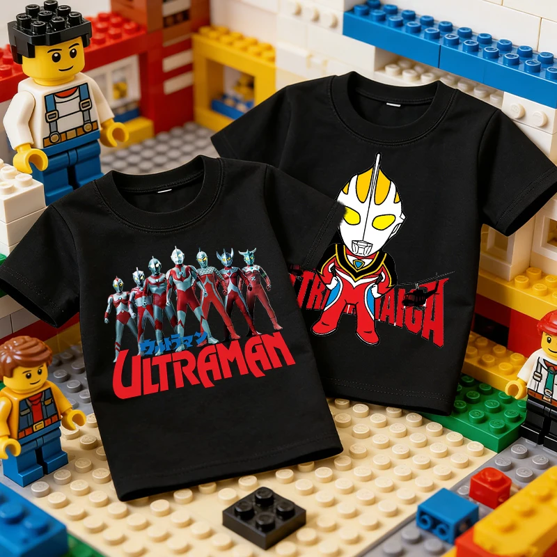 

Cute Ultramans T-shirt Anime Kids Black White Streetwear Tees Games Cartoon Cotton Boys Toddler Casual Short Sleeve Clothes Tops