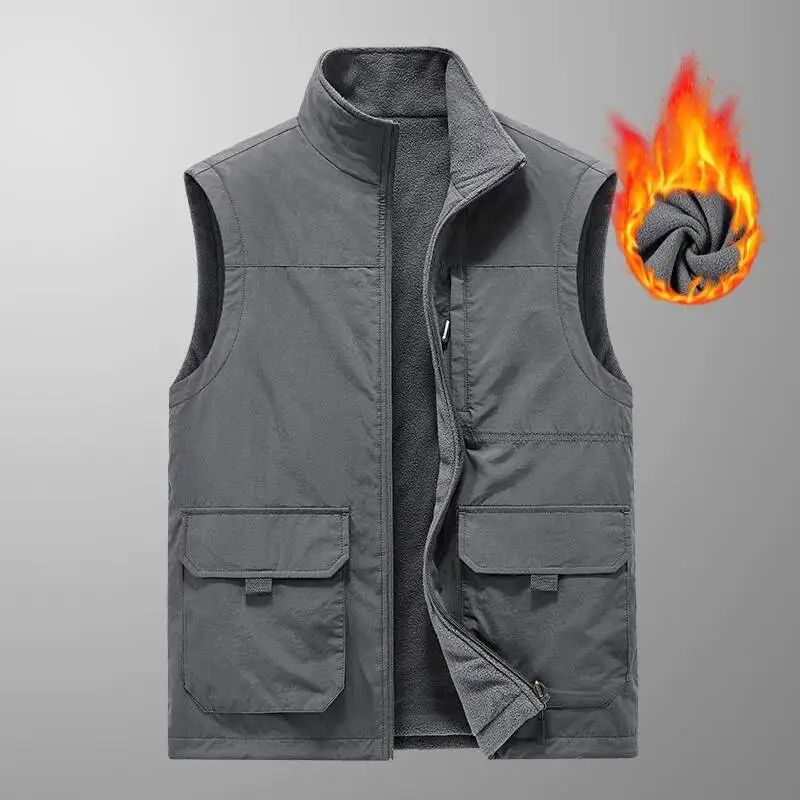 

The New Autumn Winter Men's Vest Outdoor Casual Jacket Can Be Worn On Both Sides, With Fleece And Thickenedprotection
