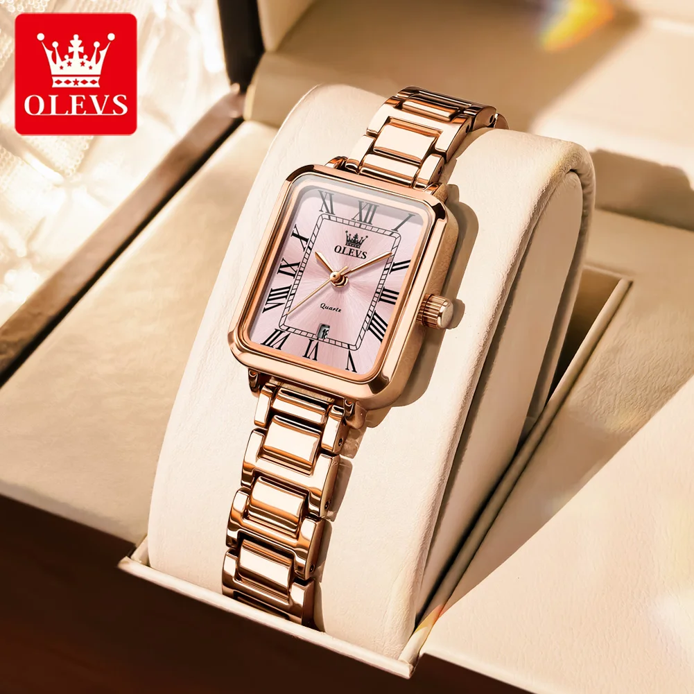 

OLEVS 5641 New Ladies Wristwatch Roman Square Dial Waterproof Calendar Stainless Steel Elegant Dress Quartz Watch for Women