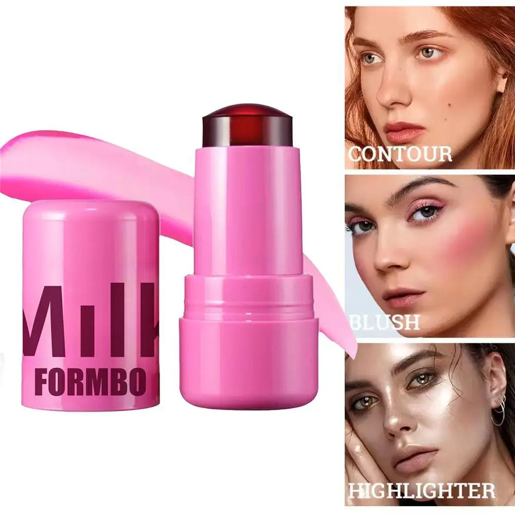 4 Farben 3-in-1 Milk Jelly Blush Stick Feuchtigkeitsspendendes Rouge Erhellen Sie die matte Gesichtskontur Rouge Feuchtigkeitsspendendes Flash-Lippentönungs-Make-up