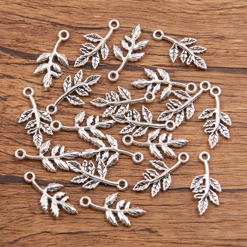 50PCS 10X20mm 2 Color Wholesale Metal Alloy Small Tree Branch Charms Plant Pendant For Jewelry Making DIY Handmade Craft