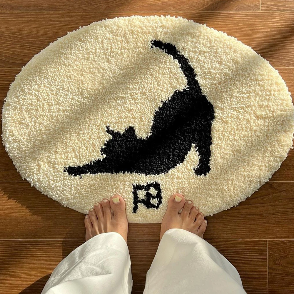 Good Quality Tufted Cat Oval Capert Soft Cozy Fluffy Rug Door Mat Room Bedside Feet Floor Mats Anti-skid Silicone Back  Floormat