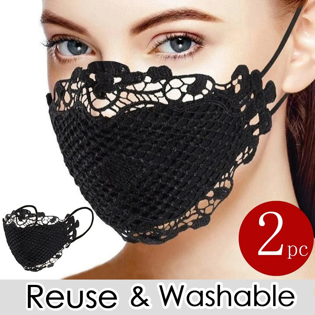 2pc Women'S Lace Lace Breathable Protective Mask Washable And Reusable Comfort Mask Must-Have Face Mask For Fashionable Women