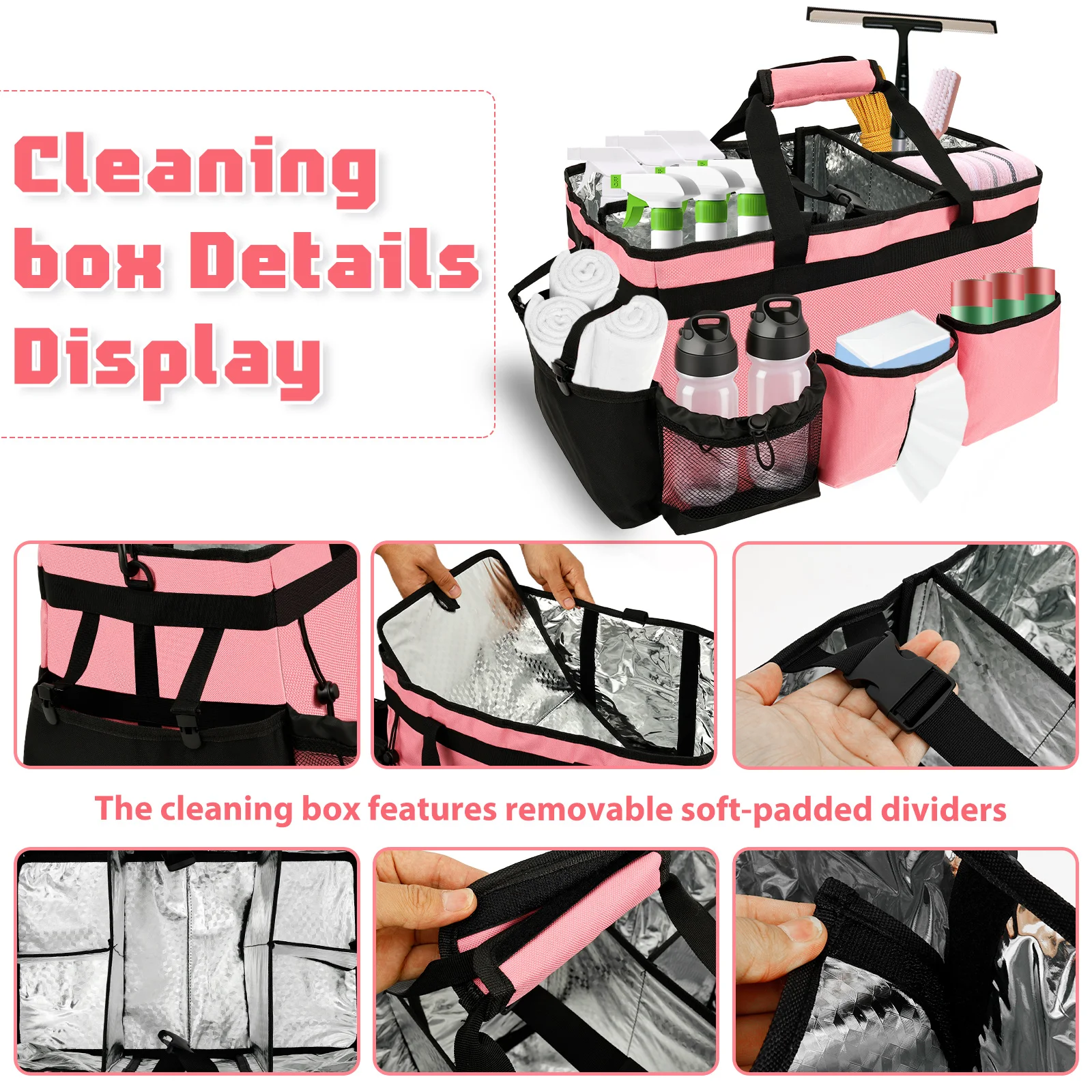 حقيبة تخزين أدوات التنظيف شديدة التحمل يمكن ارتداؤها مع فواصل قابلة للفصل، حقيبة أدوات متعددة الوظائف ذات سعة كبيرة #3