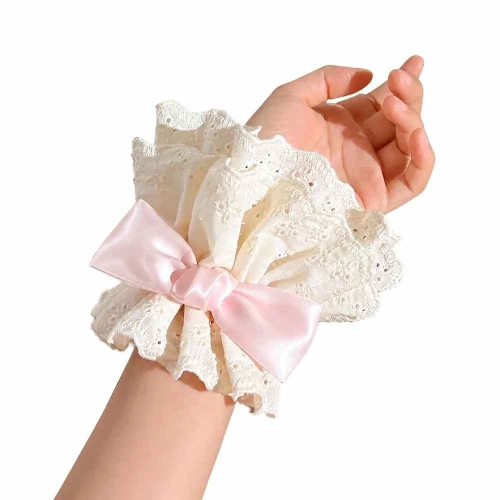 1PC Ruffled Lace Hand Sleeve Cuffs Bowknot Sweet Fake Sleeve Gloves Floral Lolita Wrist Accessories Gothic Style Bracelet