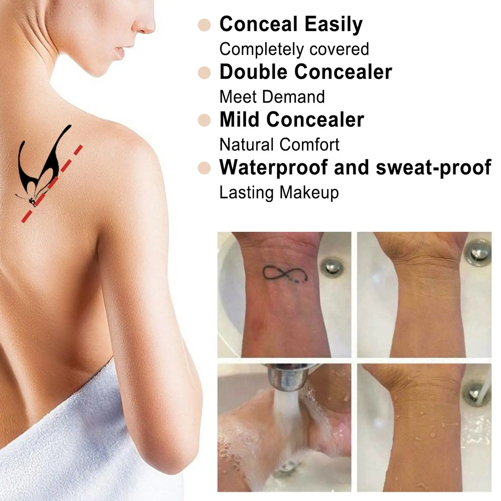 Ensemble de maquillage correcteur de tatouage, couverture complète, correcteur de maquillage imperméable pour femmes et hommes, couverture de cicatrice pour un usage quotidien