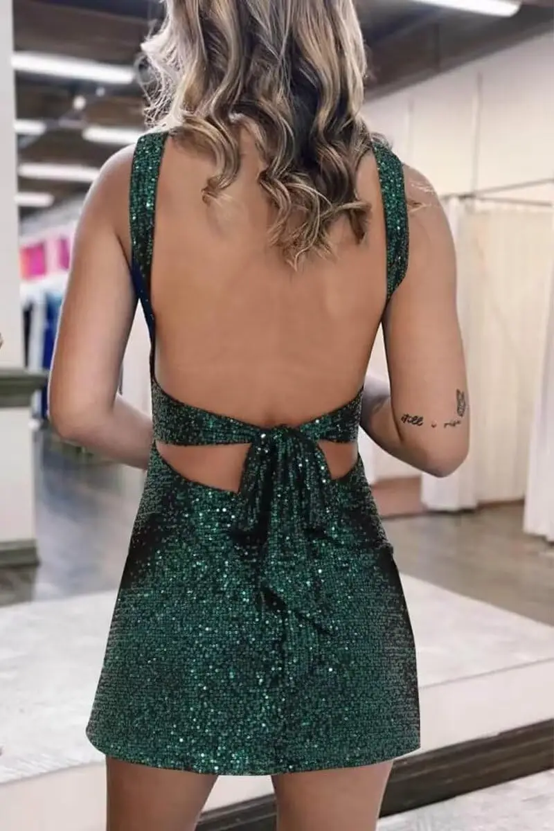 Glitzerndes Pailletten-Cocktailkleid für Teenager, Heimkehr, 2025, kurzes Mini-Partykleid über dem Knie, für Mädchen