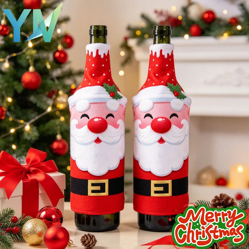 1-10PCS Xmas Wine Bottle Cover Cartoon Santa Claus Snowman Decorative Sleeve for Restaurant Table Dinner Holiday Home Decor