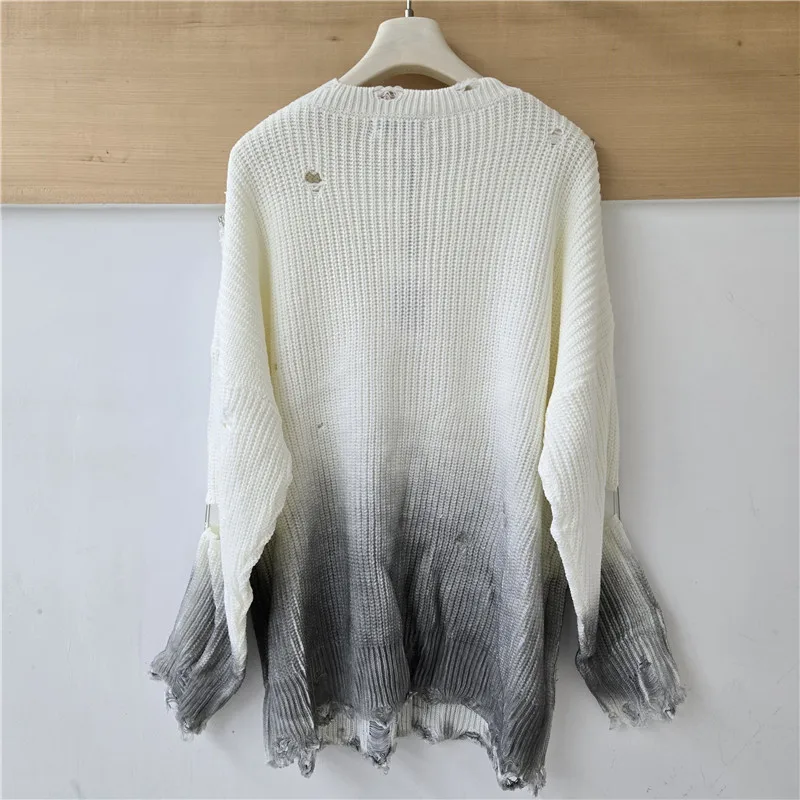 HKSH Women Sweater Korean Style Casual Ripped Design Gradient Distressed Needle Niche Loose Vintage Trendy Knit Pullover HK26931