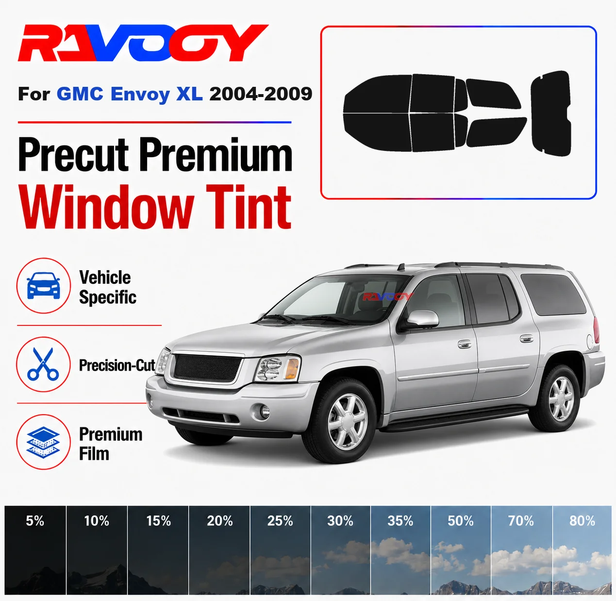 Kit de teinte pour vitres pré-découpées de qualité supérieure, pour vitres avant et arrière, pare-brise arrière, pour GMC Envoy XL 2004-2009, film solaire nano-céramique pour voiture