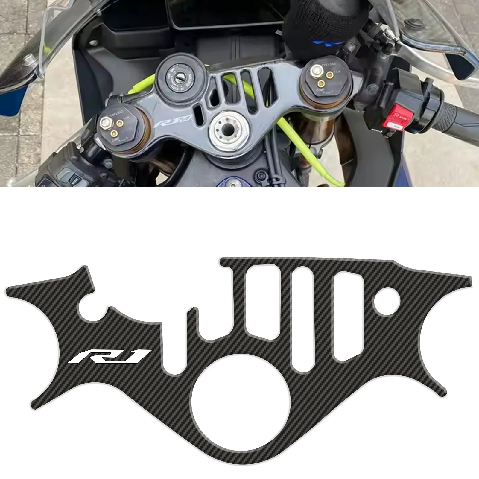 

Защитная наклейка на тройной верхний зажим руля, совместимая с мотоциклами Yamaha YZF-R1 2015-2025, запчасти для мотоциклов