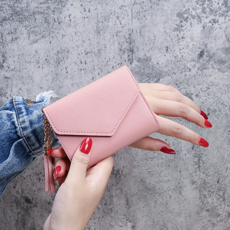 Fashion Womens Wallet Cute Student Tassel Pendant Short Wallet Trend Small Fashion Purse Coin Purse Ladies Card Bag