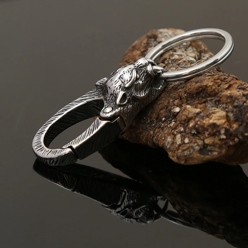 Stainless Steel Vintage Smilodon Keychain Creative Saber-Toothed Car Keychain Animal Handmade Jewelry Accessories Dropshipping