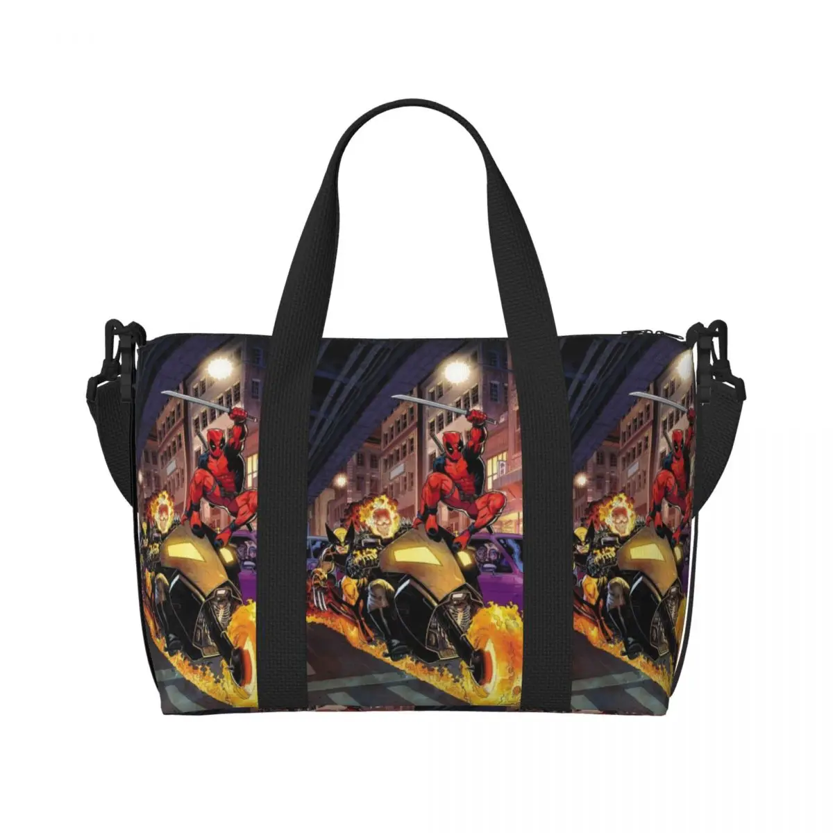 

Custom Spiderman And Ghost Rider Grocery Shopping Tote Bag Women Big Capacity Comic Beach Gym Travel Bags