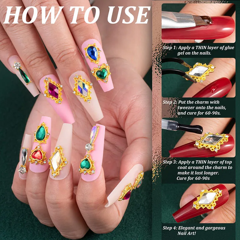 1 صندوق مسمار الفن الراين الذهب رسالة ثلاثية الأبعاد كريستال مسمار السحر لمسمار الفن سبيكة اكسسوارات DIY بها بنفسك مسمار الديكور مستلزمات الأظافر