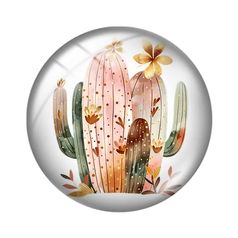 Pink Cactus 12/18/20/25mm glass cabochon  bracelet pendant rings for jewelry demo earrings back Making findings