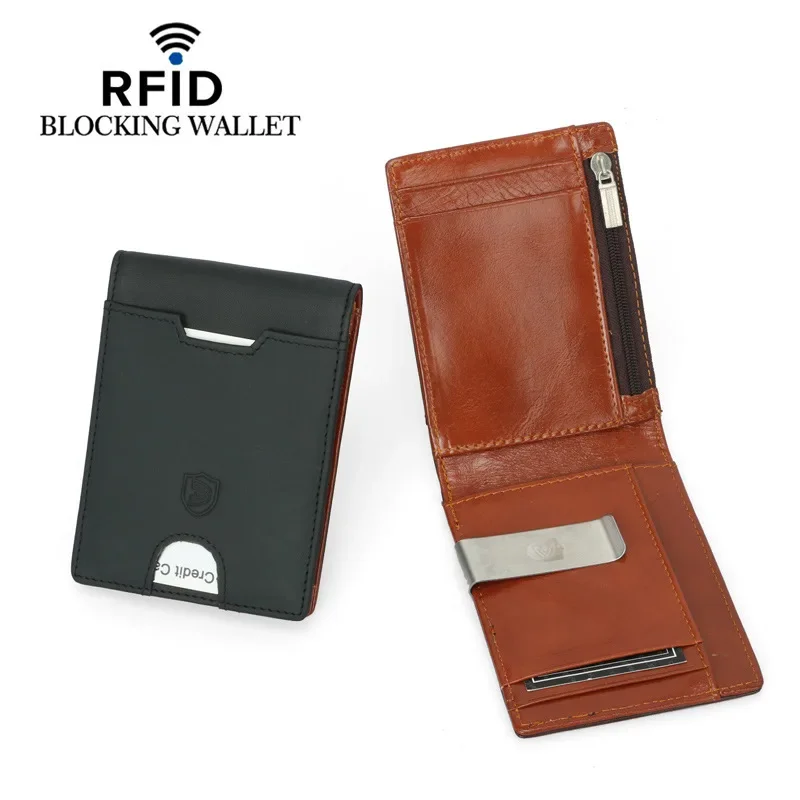 Portafoglio da uomo in vera pelle con portamonete porta carte di credito per uomo portatile bifold morsetto porta soldi maschile clip in metallo
