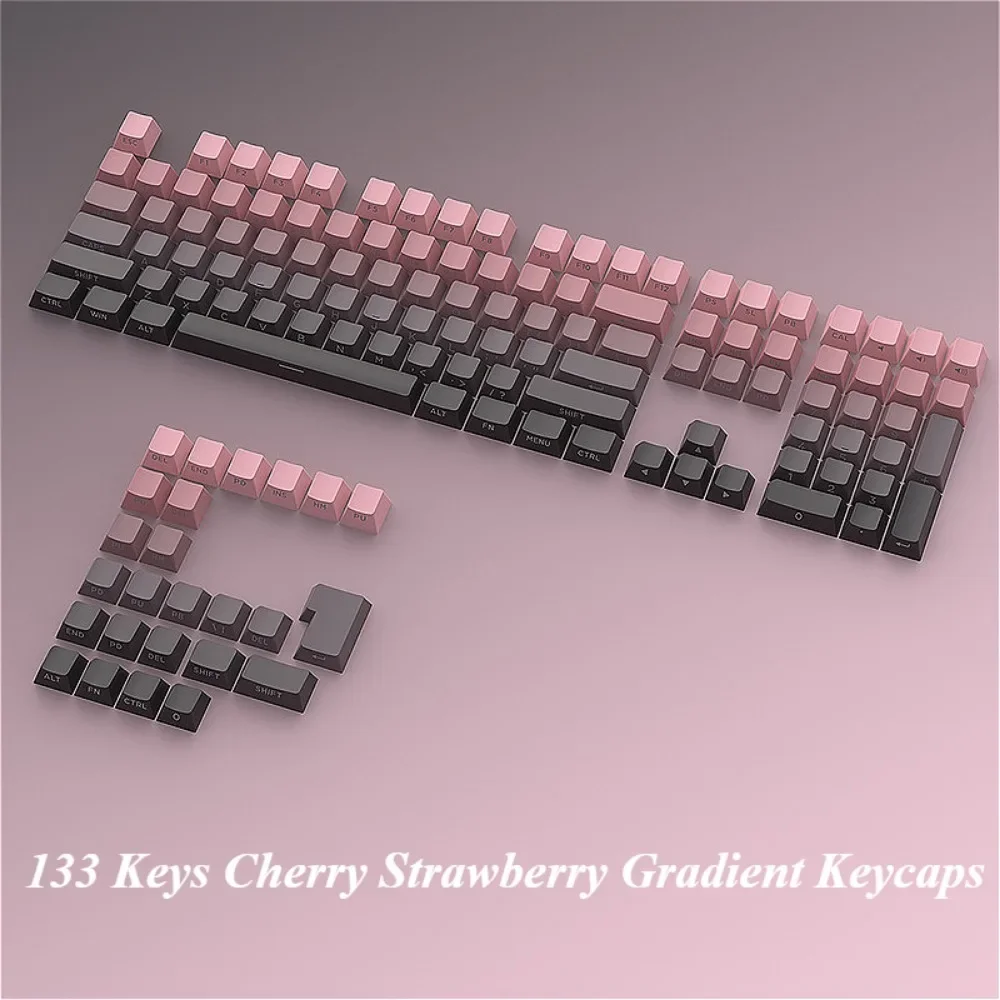 Transparent 133 keys, cherry PBT + PC strawberry side engraving, suitable for MX switch 60/84/90/104/108 mechanical keyboard