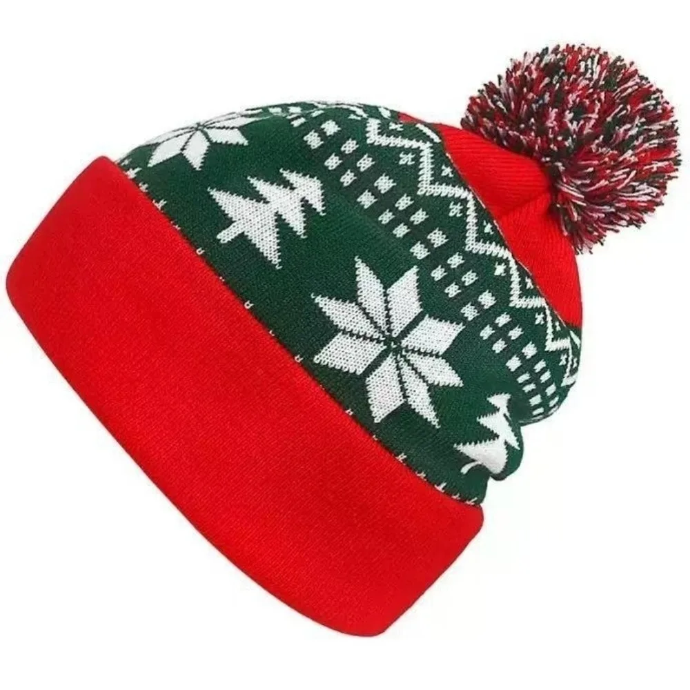 Fashion Snowflake Christmas Hat Jacquard Warm Knitted Beanie Hat Wool Christmas Tree Christmas Knitted Hat Women