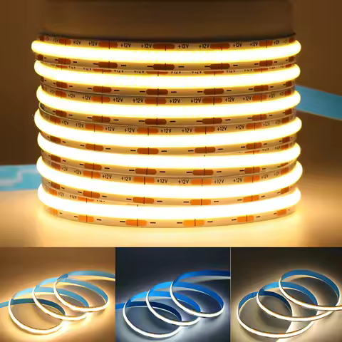 480LEDs/m 528LEDs/m COB LED Strip 12V 24V 8mm PCB Width Flexible COB LED Tape Light Bar Warm White 4000K White Linear Lighting