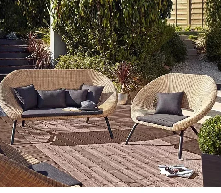 

Outdoor rattan chair sofa coffee table three-piece combination outdoor rattan outdoor tables and chairs courtyard garden leisure