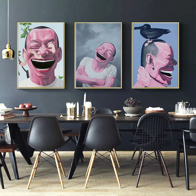 1 Stück rahmenlos, Wandkunst-Poster, Figurenmalerei, Yue Minjun, lachender Mann, moderne Heimdekoration, Leinwandgemälde für Wohnzimmer, Nr