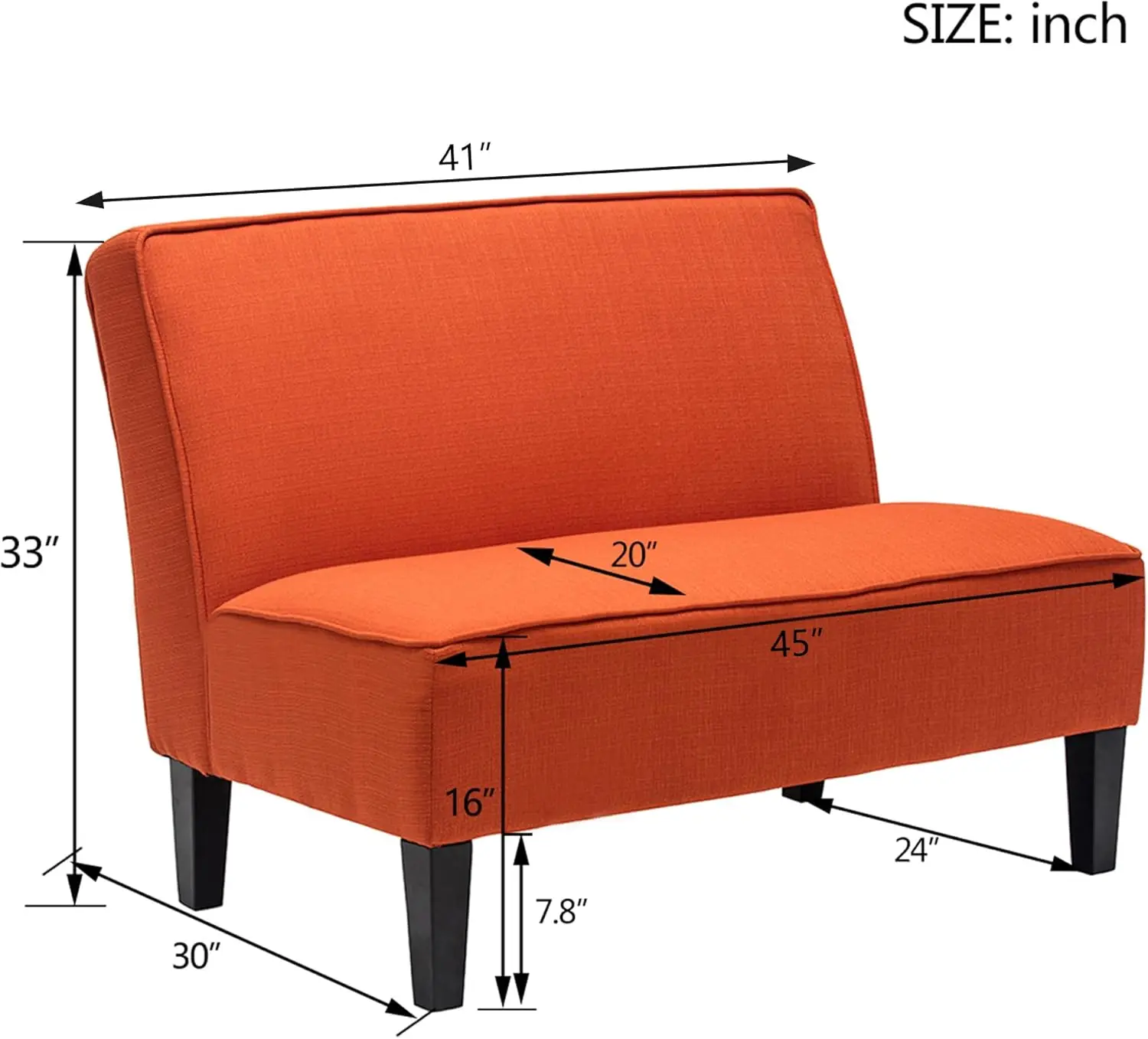 Small Loveseat Mini Sofa Couch Accent Upholstered Bench with Back Living Room Bedroom Office ArmlLove Seat Settee Orange