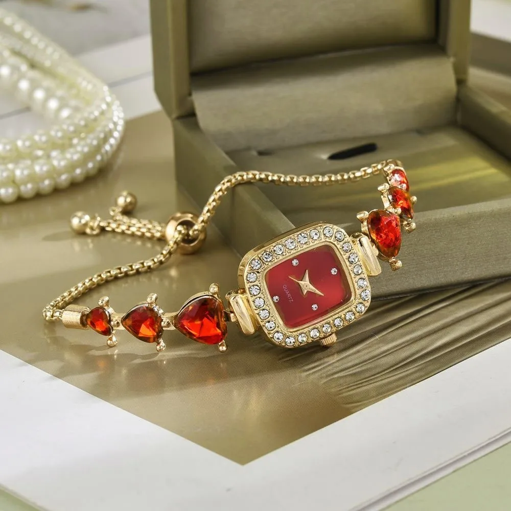 Adjustable Bracelet Watches Heart-shaped Elegant Rhinestone Bracelet Watch Simple Small Square Dial Ladies Business Watches